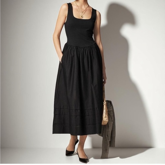 J Crew women’s Drop-waist mixy dress A-line midi black lined Size L NWT - Picture 1 of 9